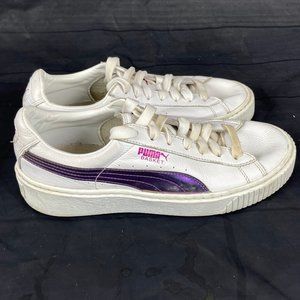 Puma Basket chunky Soles White Metallic Purple Sneakers Athletic shoes 6.5C